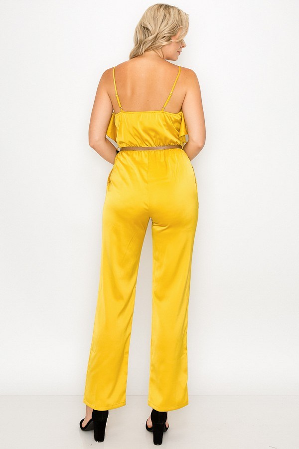 Ruffle Trim Belted Jumpsuit