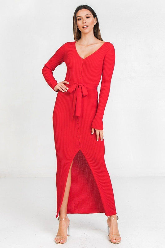 A Ribbed Sweater Knit Maxi Dress