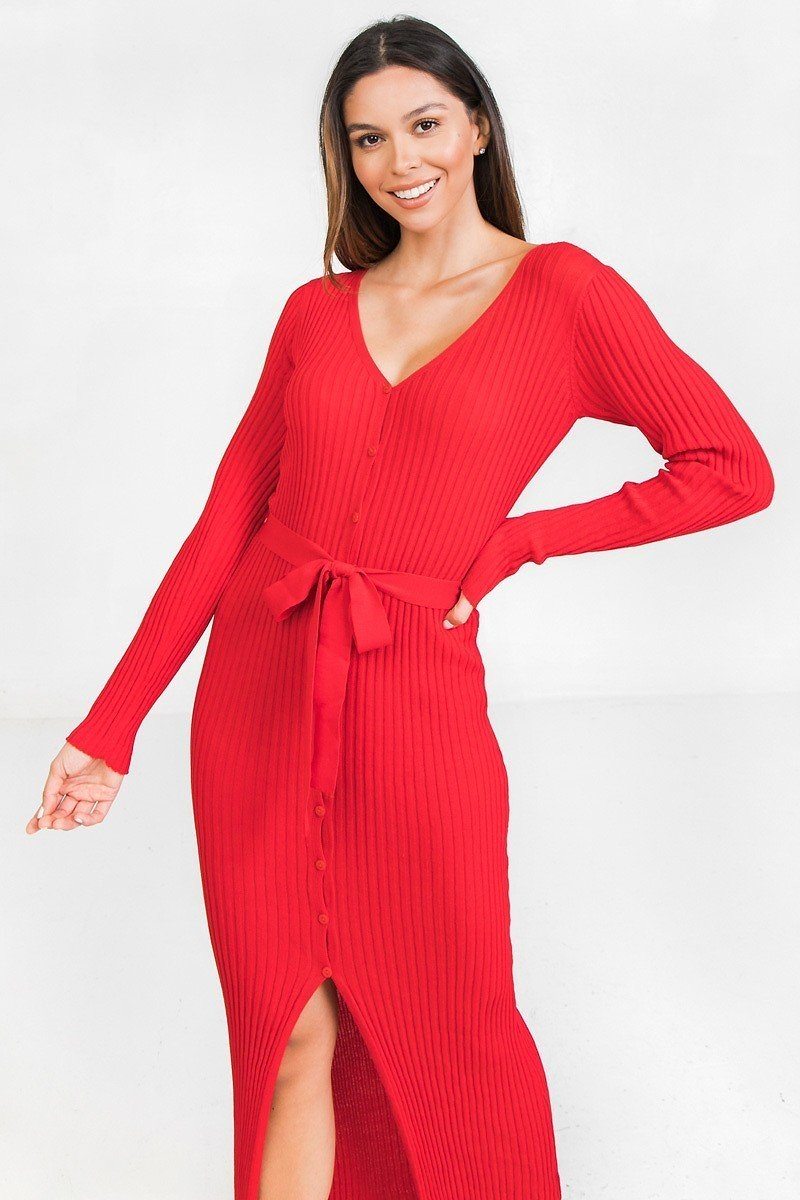 A Ribbed Sweater Knit Maxi Dress