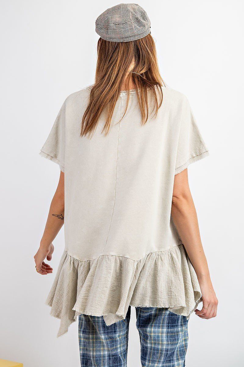 Short Sleeve Terry Mix Gauze Ruffled Bottom Tunic