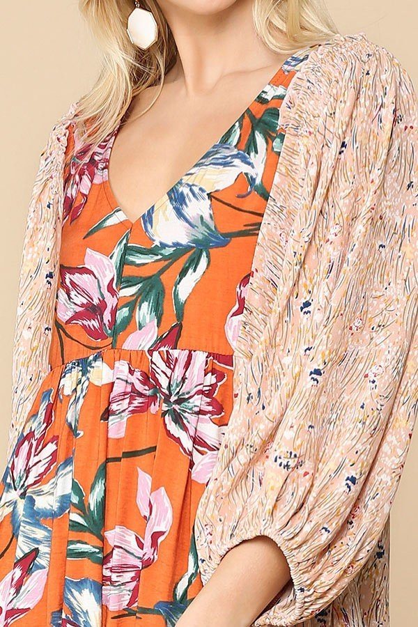 Floral Print V-neck Side Pocket Ruffled Dress