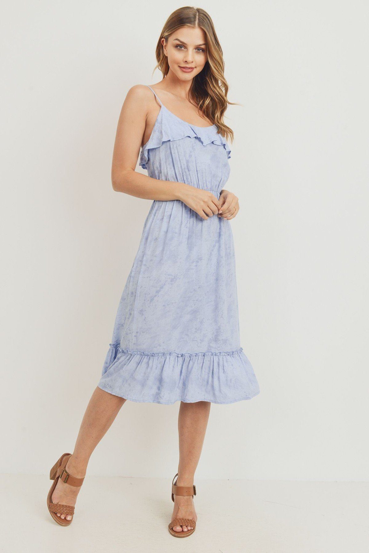 Ruffle Hem Spaghetti Strap Midi Dress