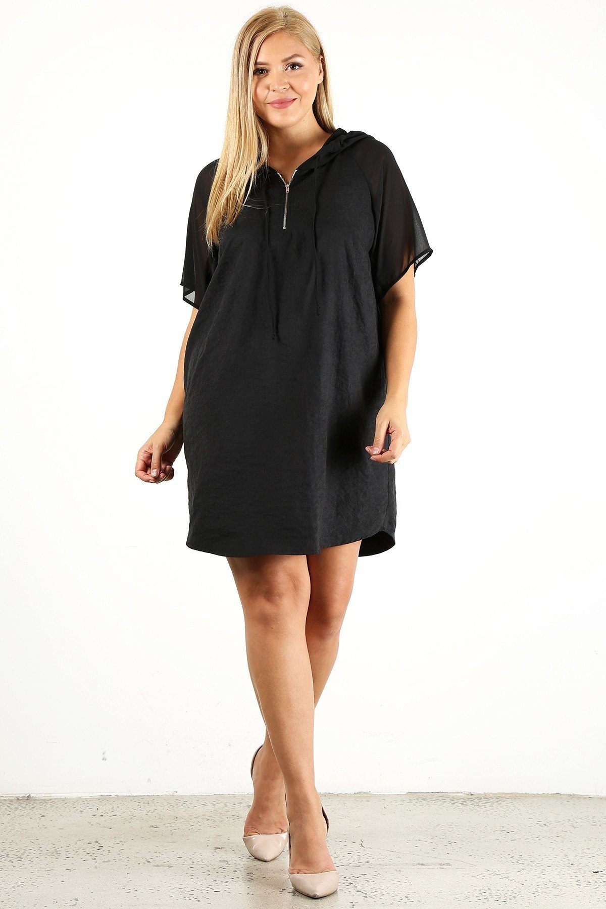 Plus Size Solid Dress With Zip-up Closure