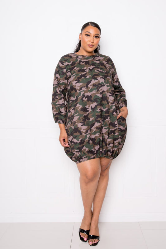 Camo Bubbled Poplin Dress