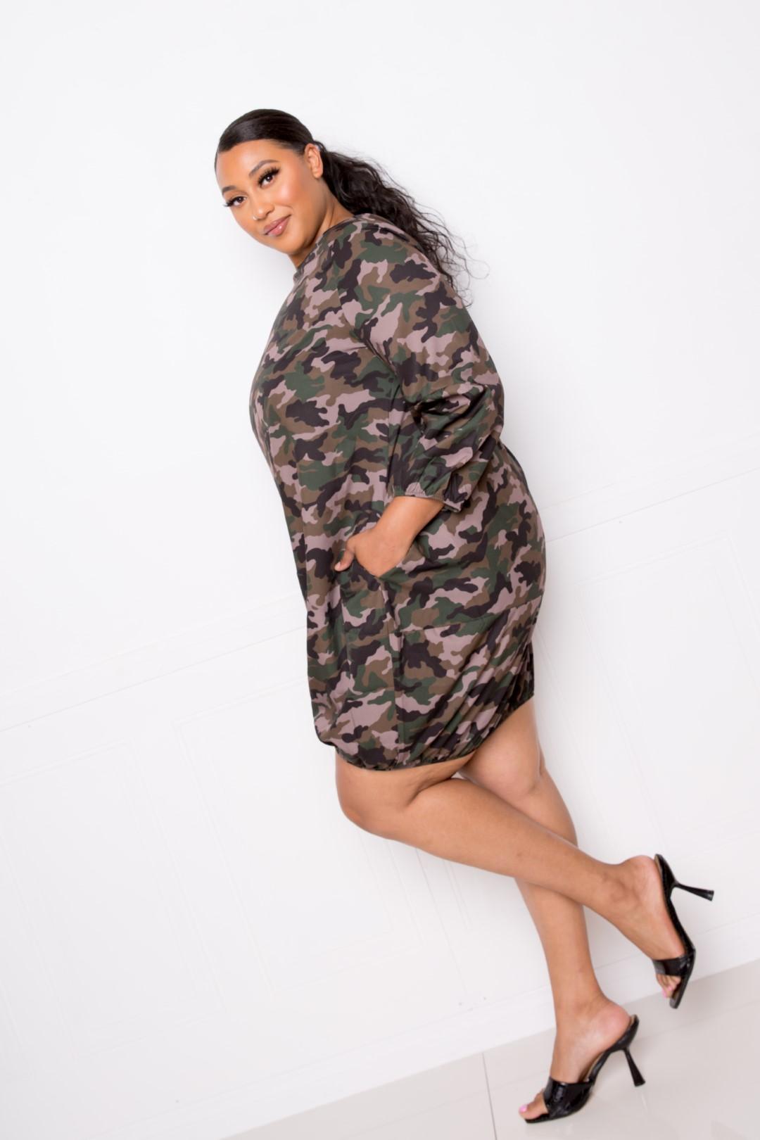 Camo Bubbled Poplin Dress