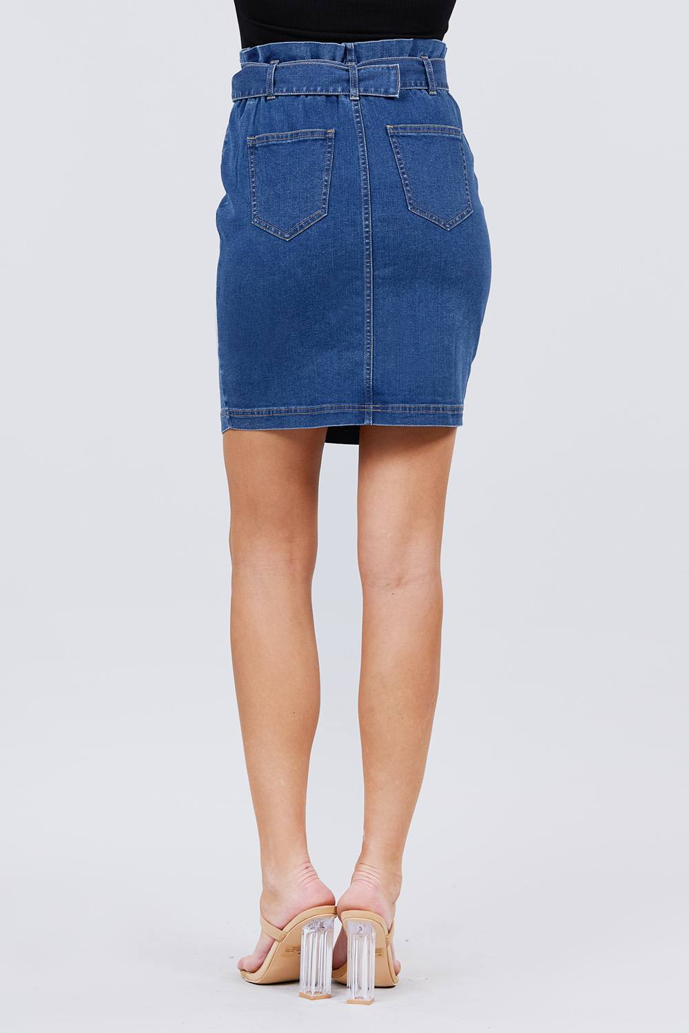 Elasticized Waist With Belt Side Pocket Denim Skirts