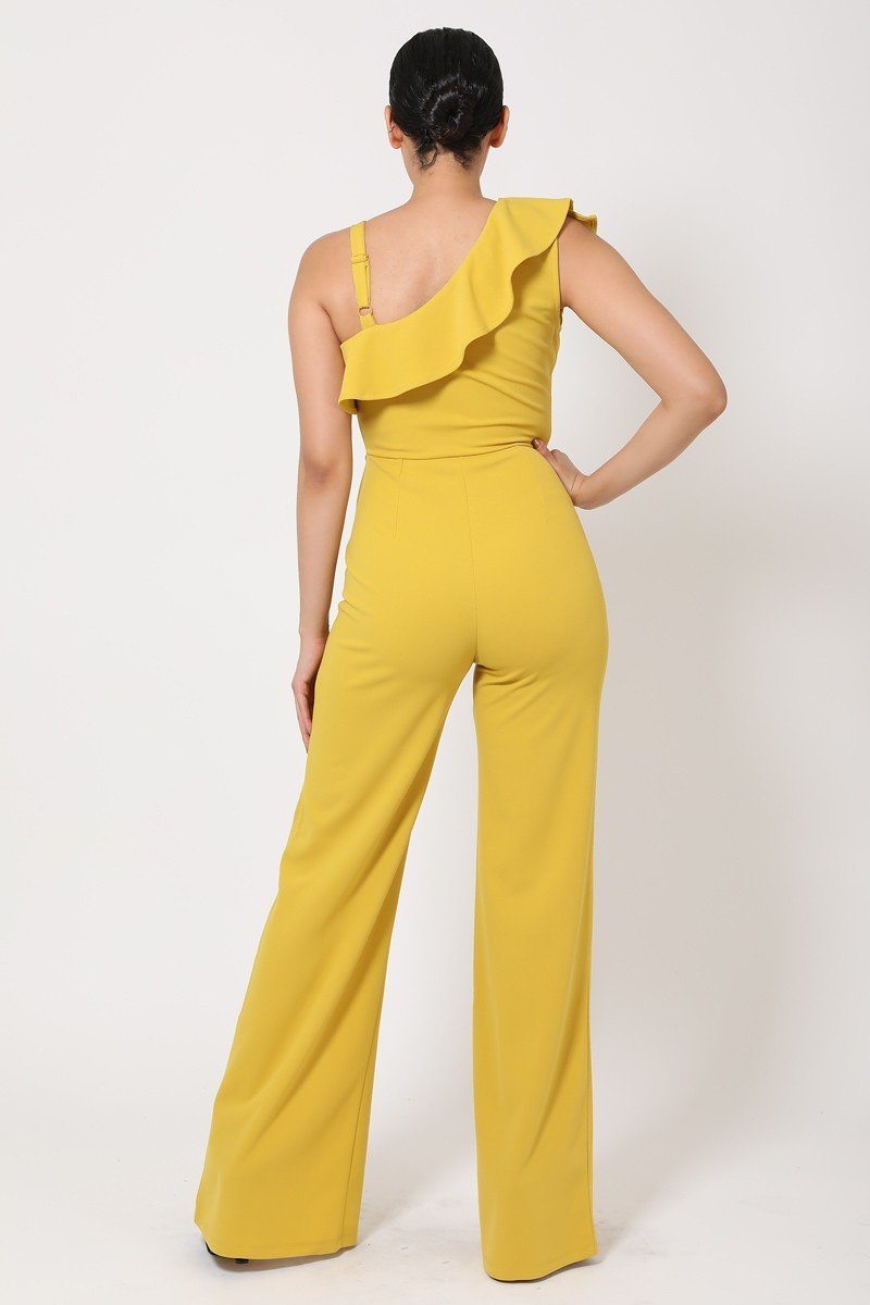 One Shoulder Ruffle Jumpsuit