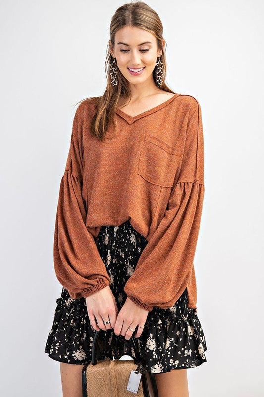 Bubble Slvs Multi Tone Light Hacci Sweater Top