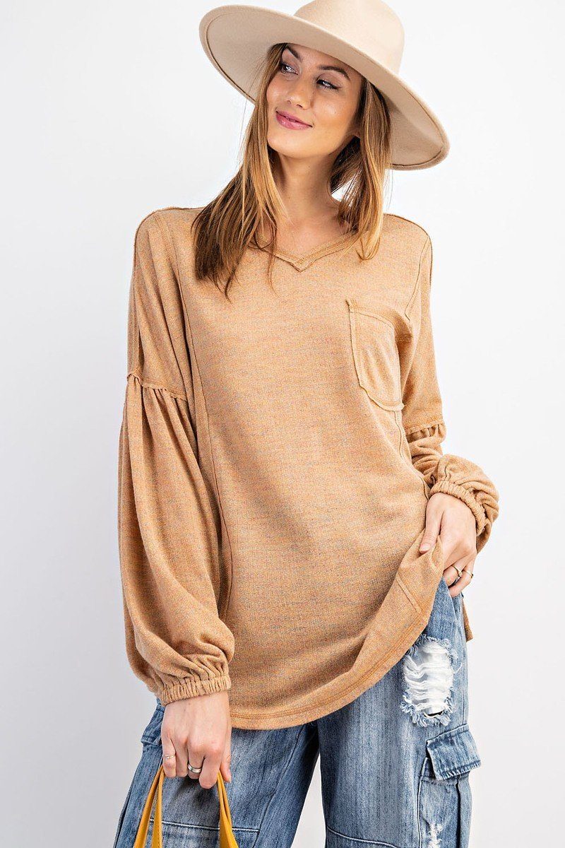 Bubble Slvs Multi Tone Light Hacci Sweater Top