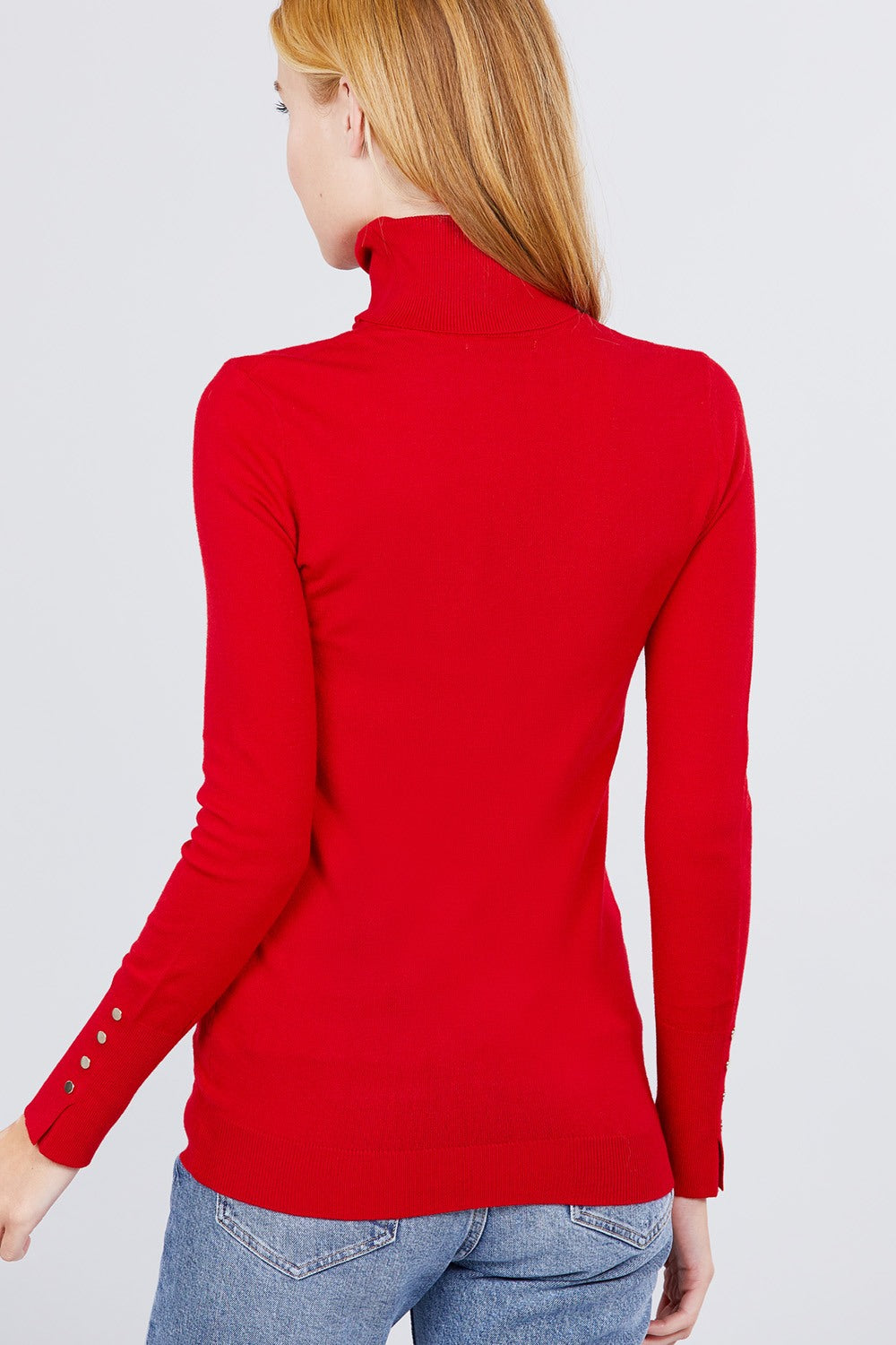 Long Sleeve With Metal Button Detail Turtle Neck Viscose Sweater