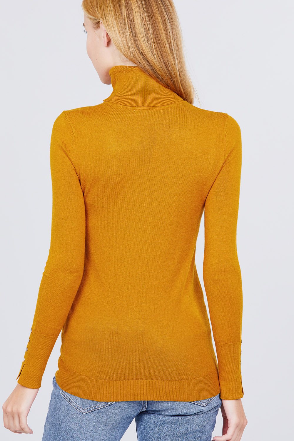 Long Sleeve With Metal Button Detail Turtle Neck Viscose Sweater