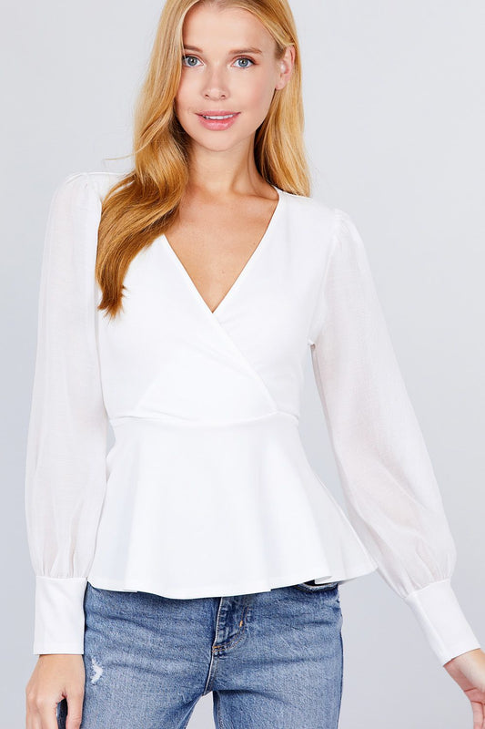 Puff Sleeve V-neck Peplum Top