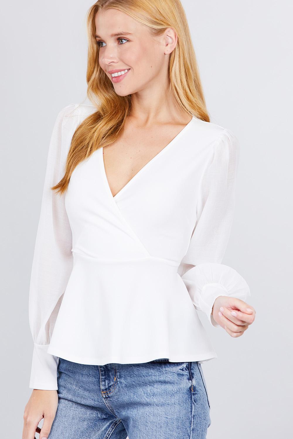 Puff Sleeve V-neck Peplum Top