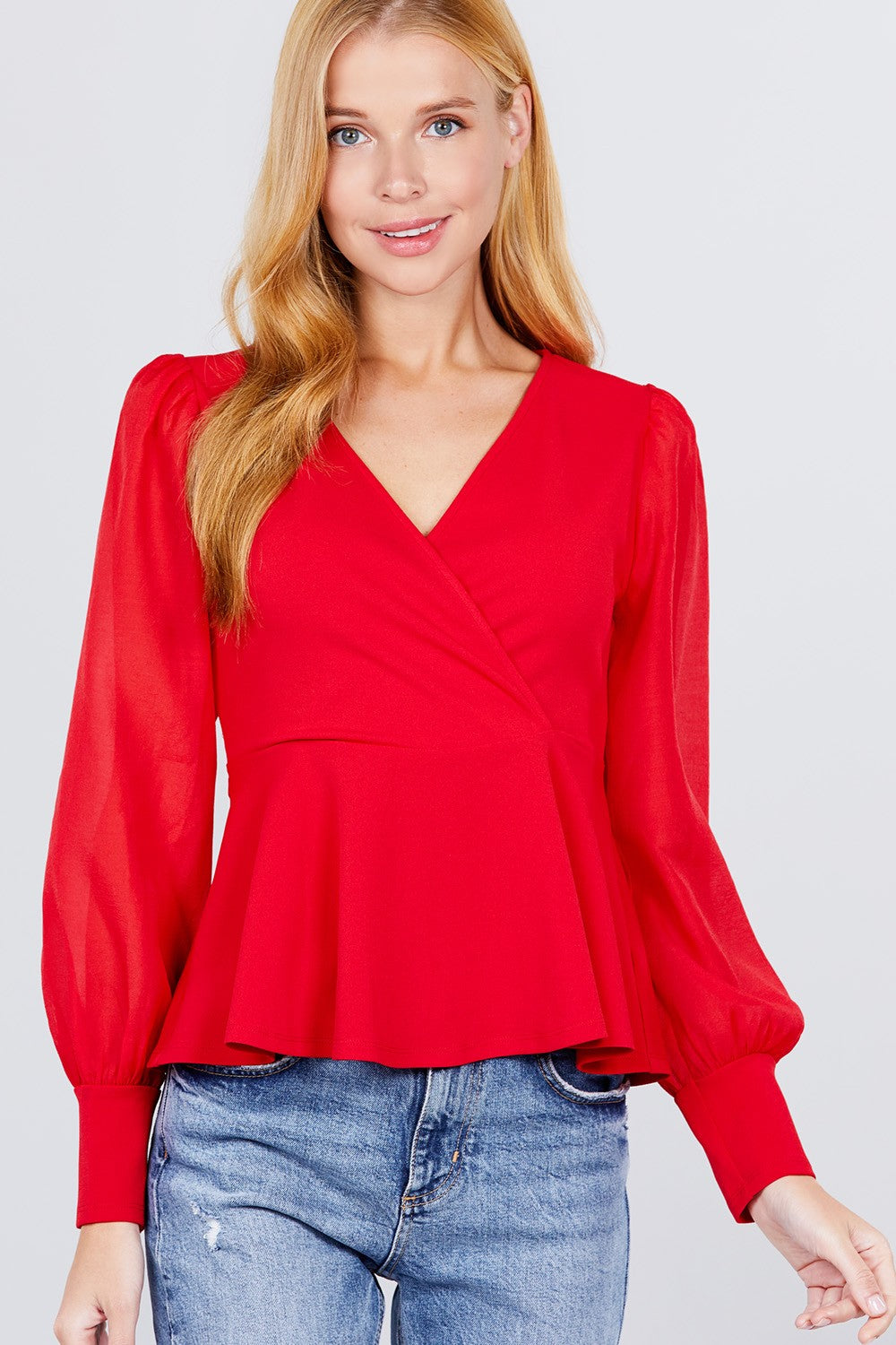 Puff Sleeve V-neck Peplum Top