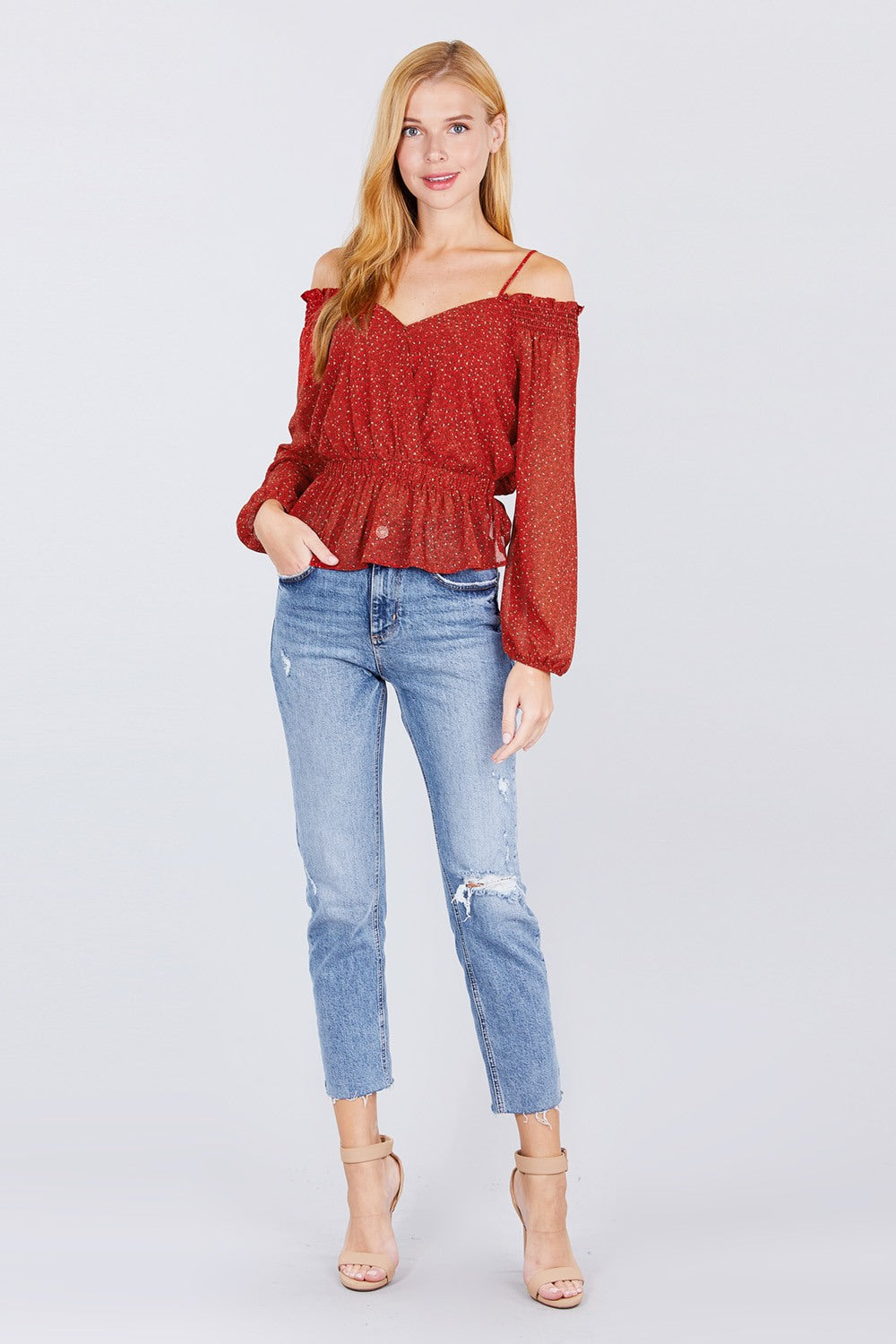 Off Shoulder Heart Neck Top