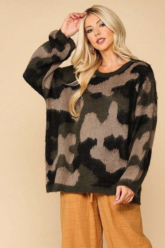 Camouflage Pattern Long Sleeves Sweater Top