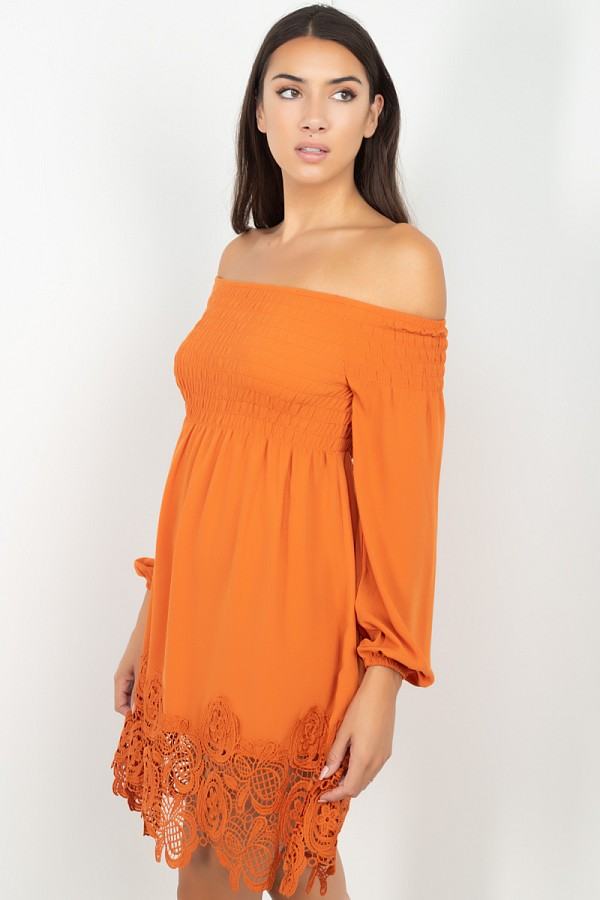 Smocking Off Shoulder Lace Dress