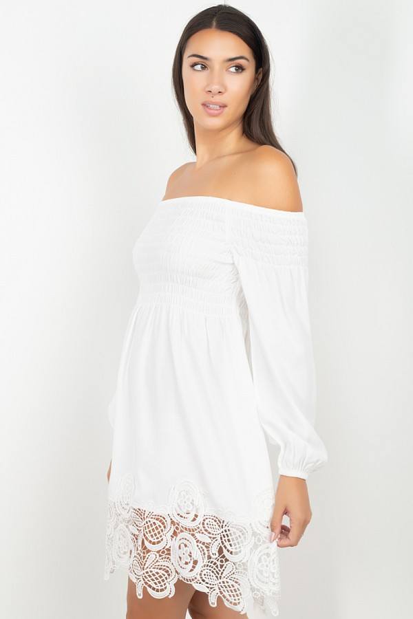 Smocking Off Shoulder Lace Dress