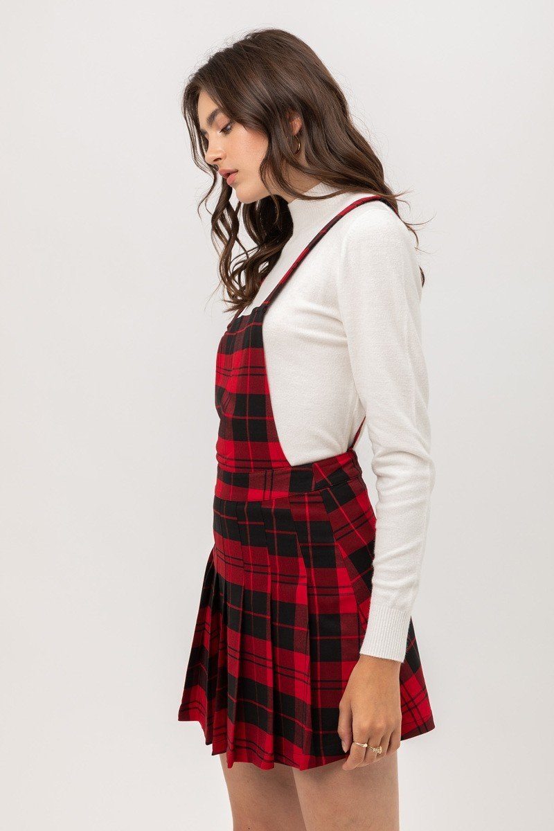 Woven Stretch Plaid Pleated Skirtall