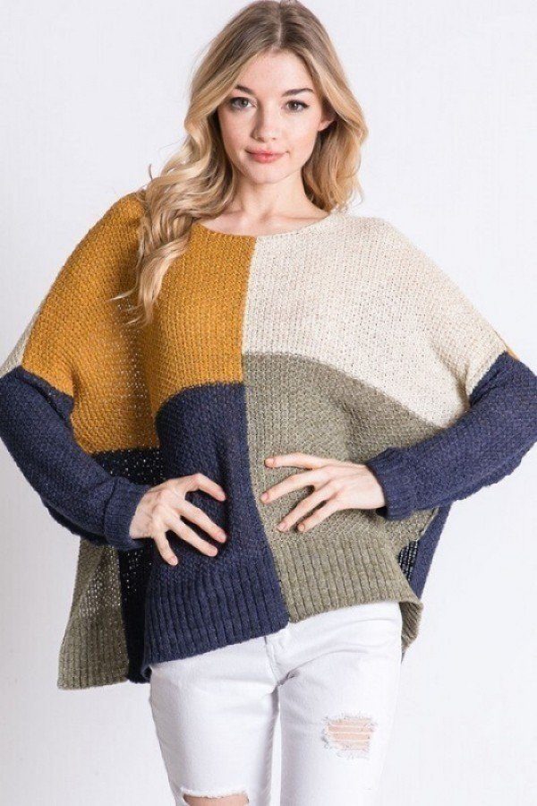 Colorblock Cozy Thick Knit Oversize Sweater