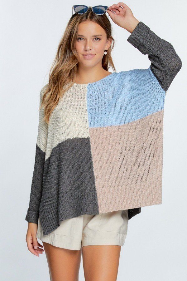 Colorblock Cozy Thick Knit Oversize Sweater