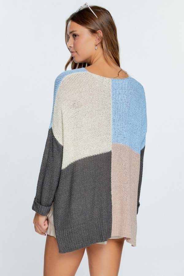 Colorblock Cozy Thick Knit Oversize Sweater