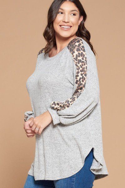 Plus Size Solid Hacci Brush Tunic Top