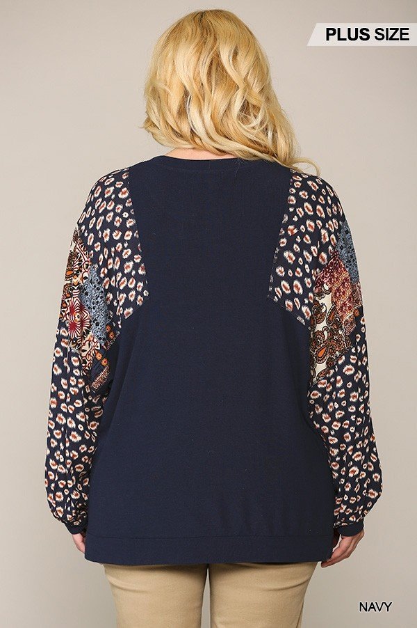 Animal And Paisley Print Mixed Tunic Top With Side Slit