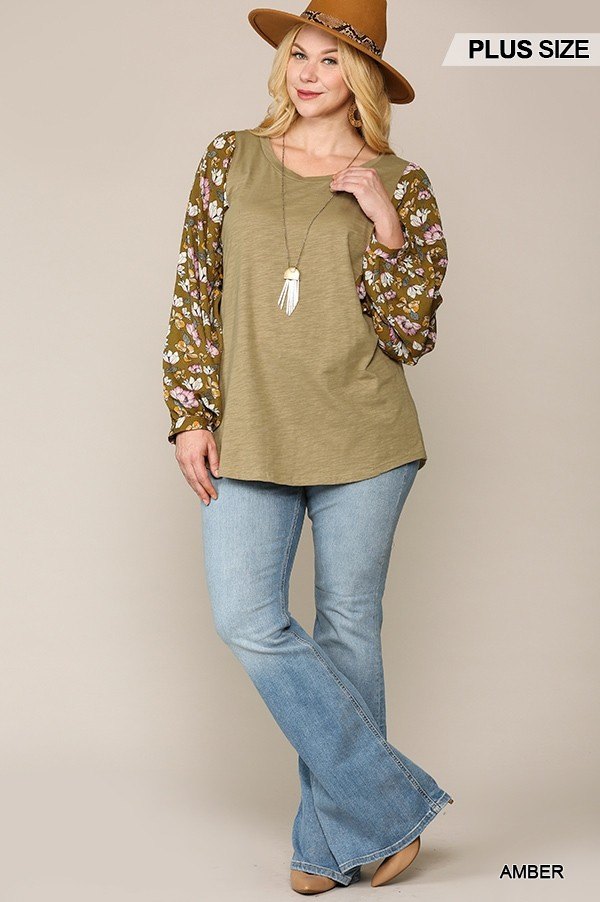 Floral Print Dolman Sleeve Round Hem Top