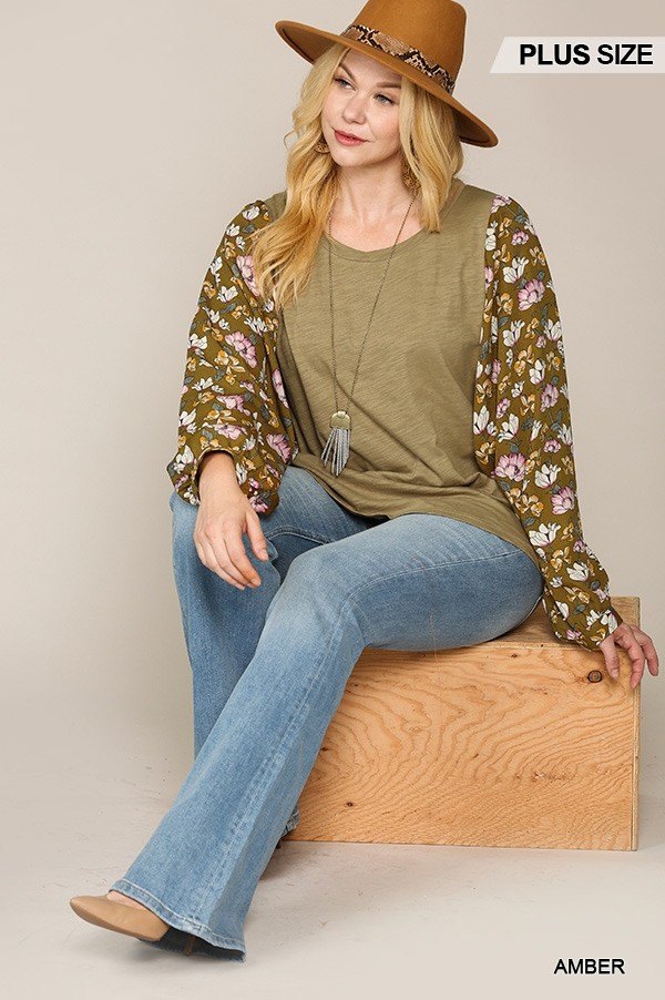 Floral Print Dolman Sleeve Round Hem Top