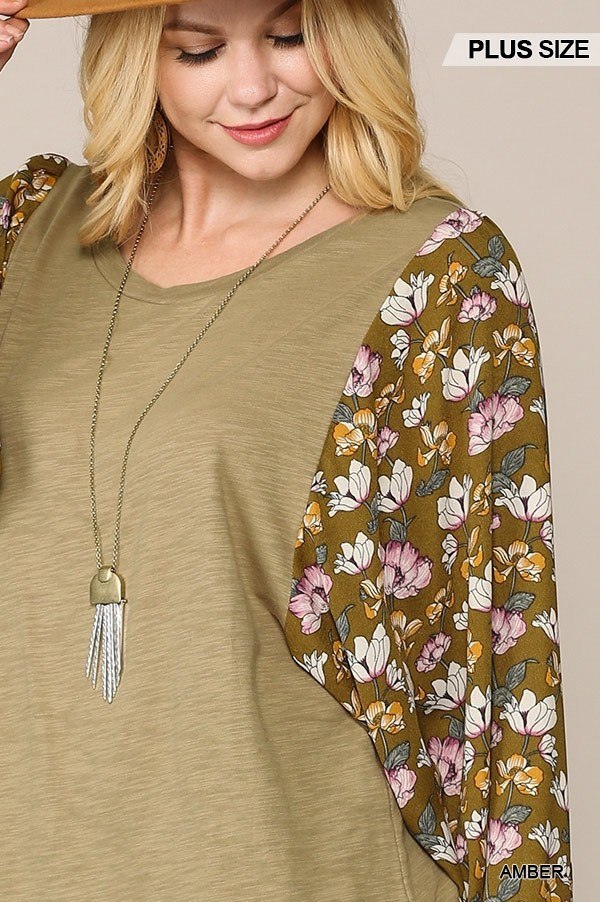 Floral Print Dolman Sleeve Round Hem Top