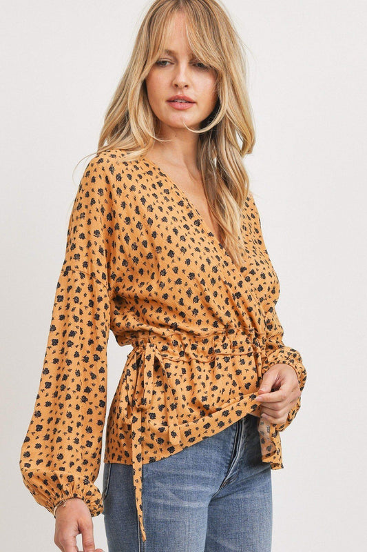 Surplice Neckline Drop Shoulder Long Sleeve Top