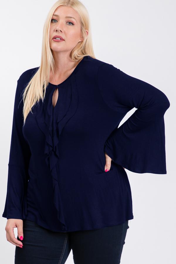 Long Bell Sleeve Ruffle Keyhole