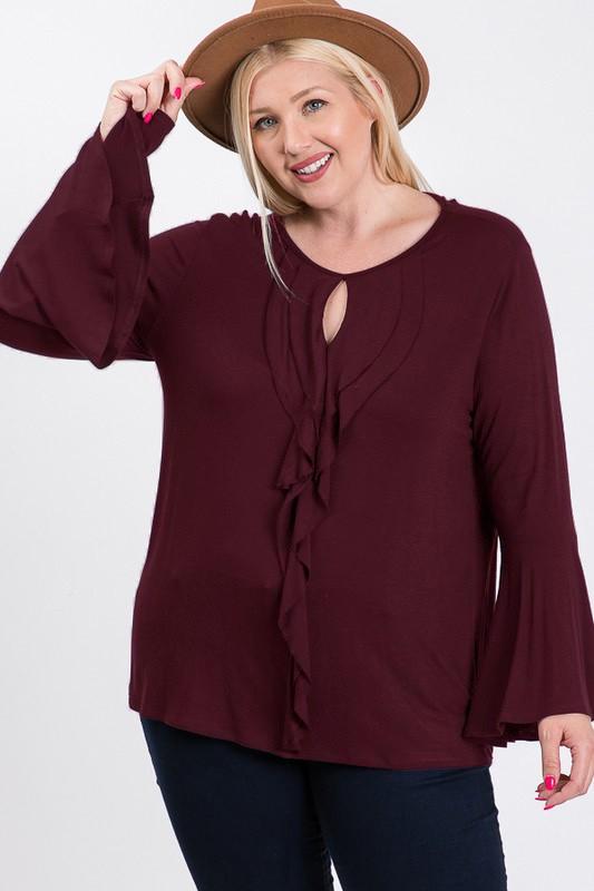 Long Bell Sleeve Ruffle Keyhole