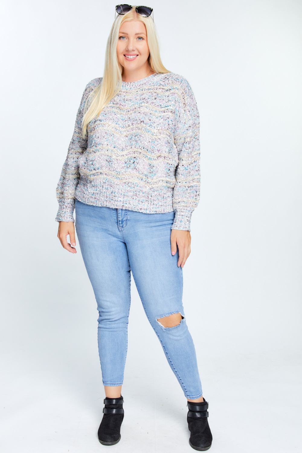 Multi Color Round Neck Long Sleeve Sweater