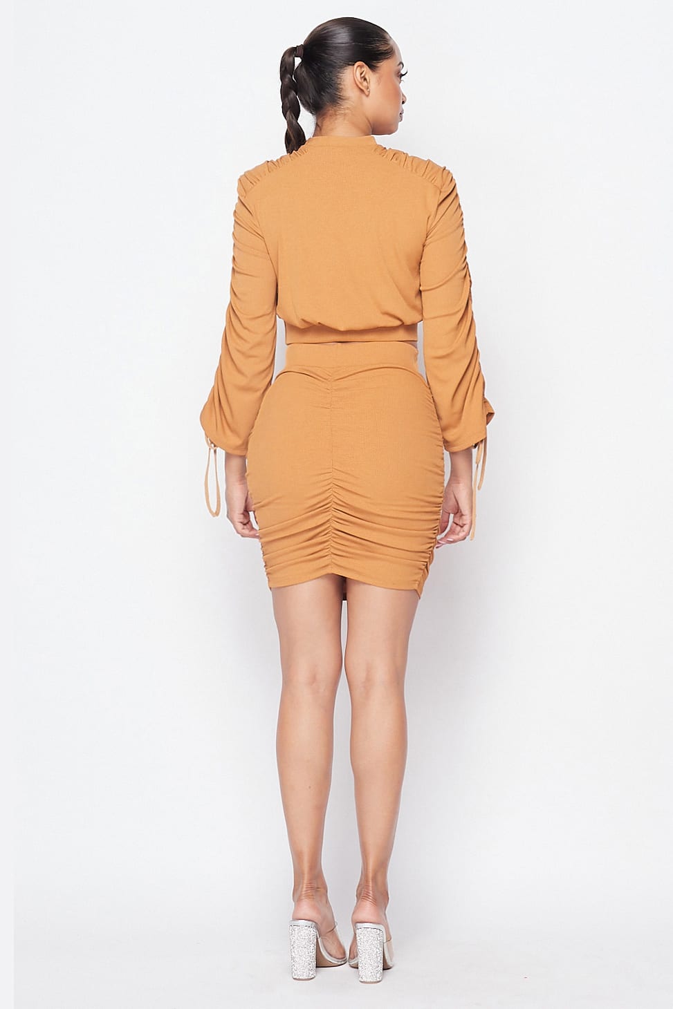 Ruched Long Sleeve And Skirt Set