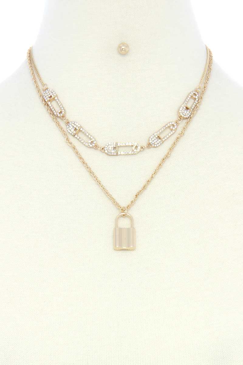 Saftey Pin Charm Link Layered Necklace
