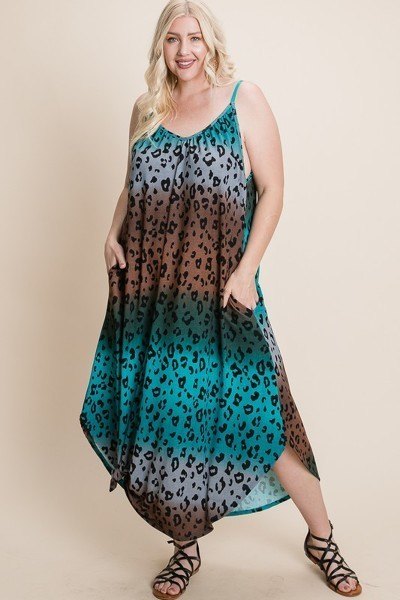 Plus Size Tie Dye Ombre Animal Print Anna Print Cami Maxi Dress