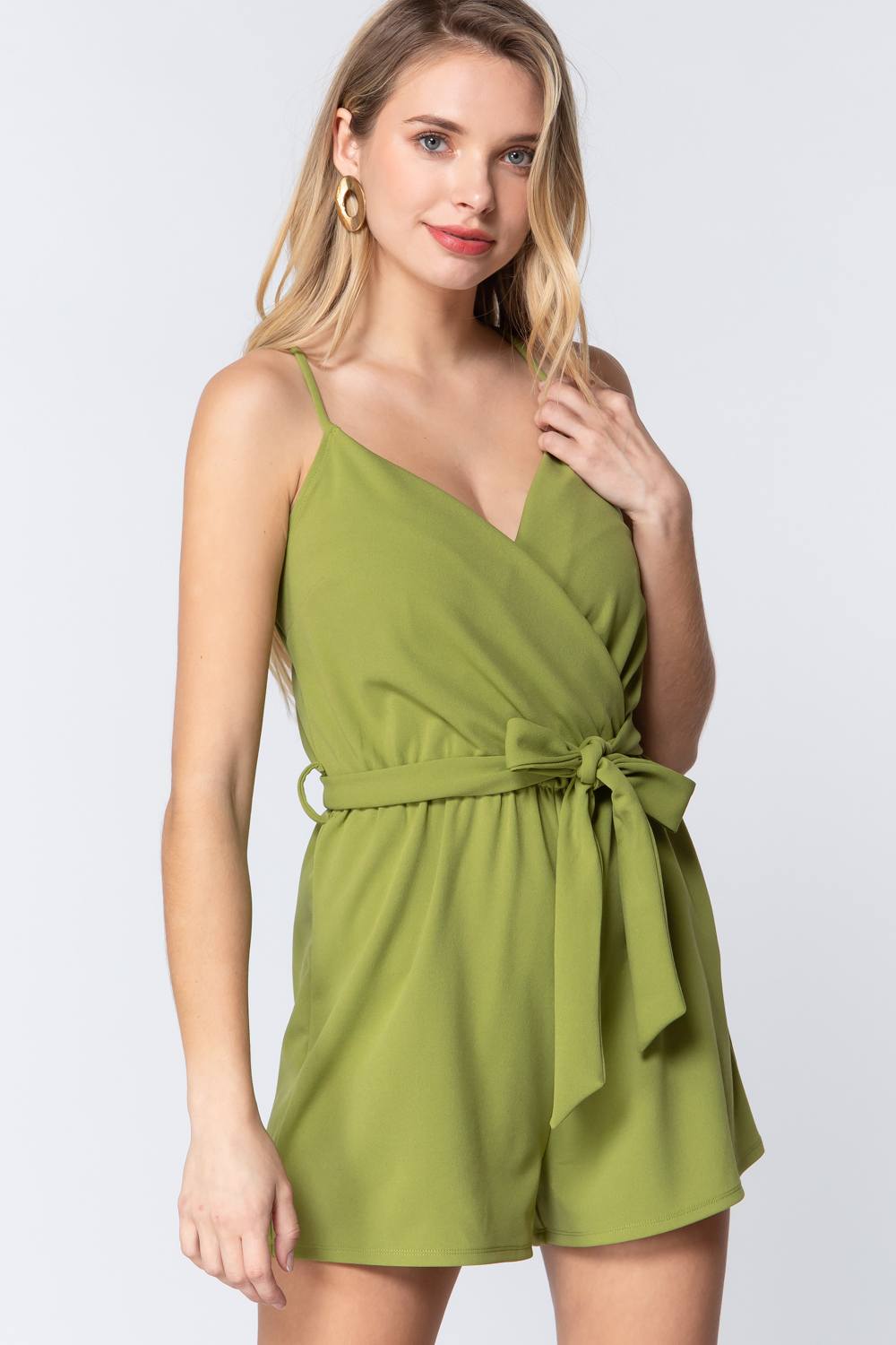 V-neck Cami Belted Romper