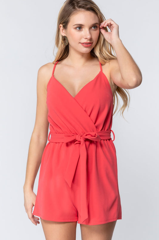 V-neck Cami Belted Romper