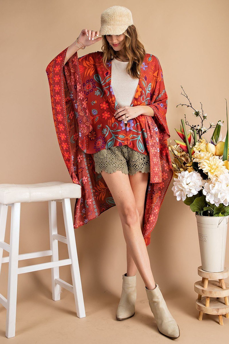 Scarf Printed Rayon Crepon Kimono