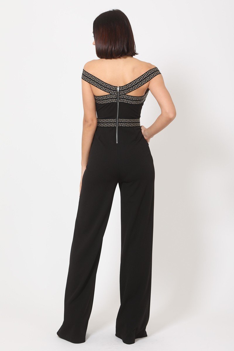 Off The Shoulder Straps W/greek Print Design And On Waist