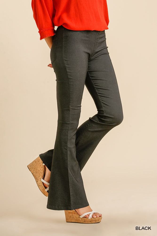 Elastic Waistband Flare Pants With Back Pockets
