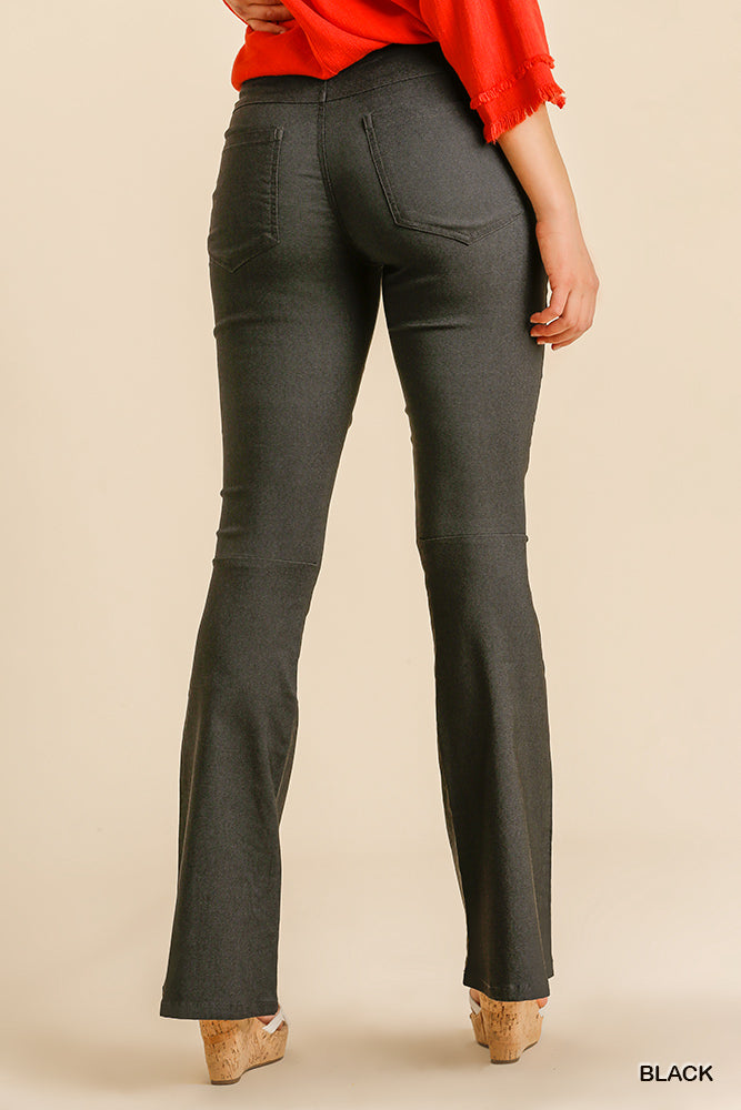Elastic Waistband Flare Pants With Back Pockets