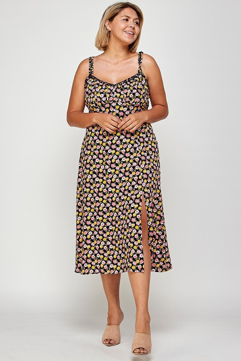 Plus Size, Floral Print Midi Dress