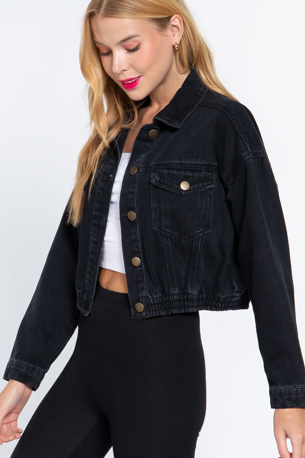Long Slv Black Denim Crop Jacket