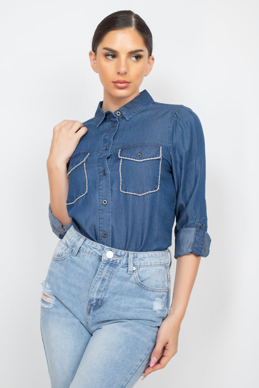 Jewel Accented Long Sleeve Top