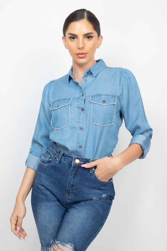 Jewel Accented Long Sleeve Top