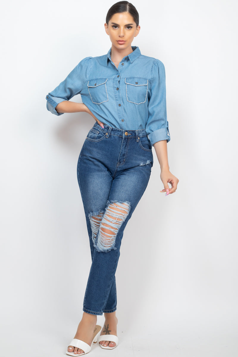 Jewel Accented Long Sleeve Top