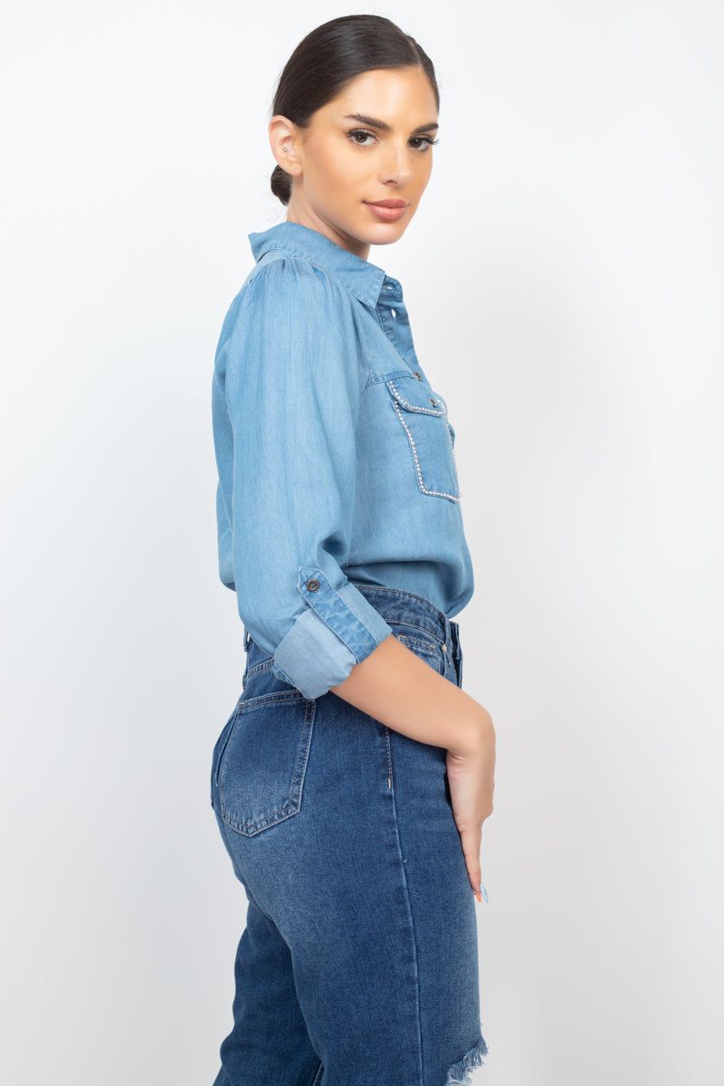 Jewel Accented Long Sleeve Top